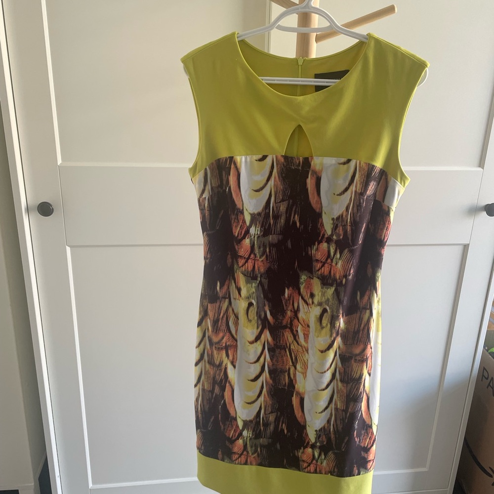 Frank Lyman Design Yellow and Brown Print Mini Dress